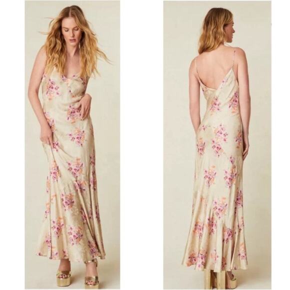 LoveShackFancy Azalea Rosie Mauve Floral Silk Blend Slip Maxi Dress Size M - Picture 3 of 11